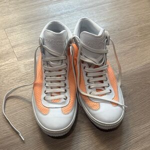 Jimmy Choo White and Peach High-Top Sneakers with Textured Panels